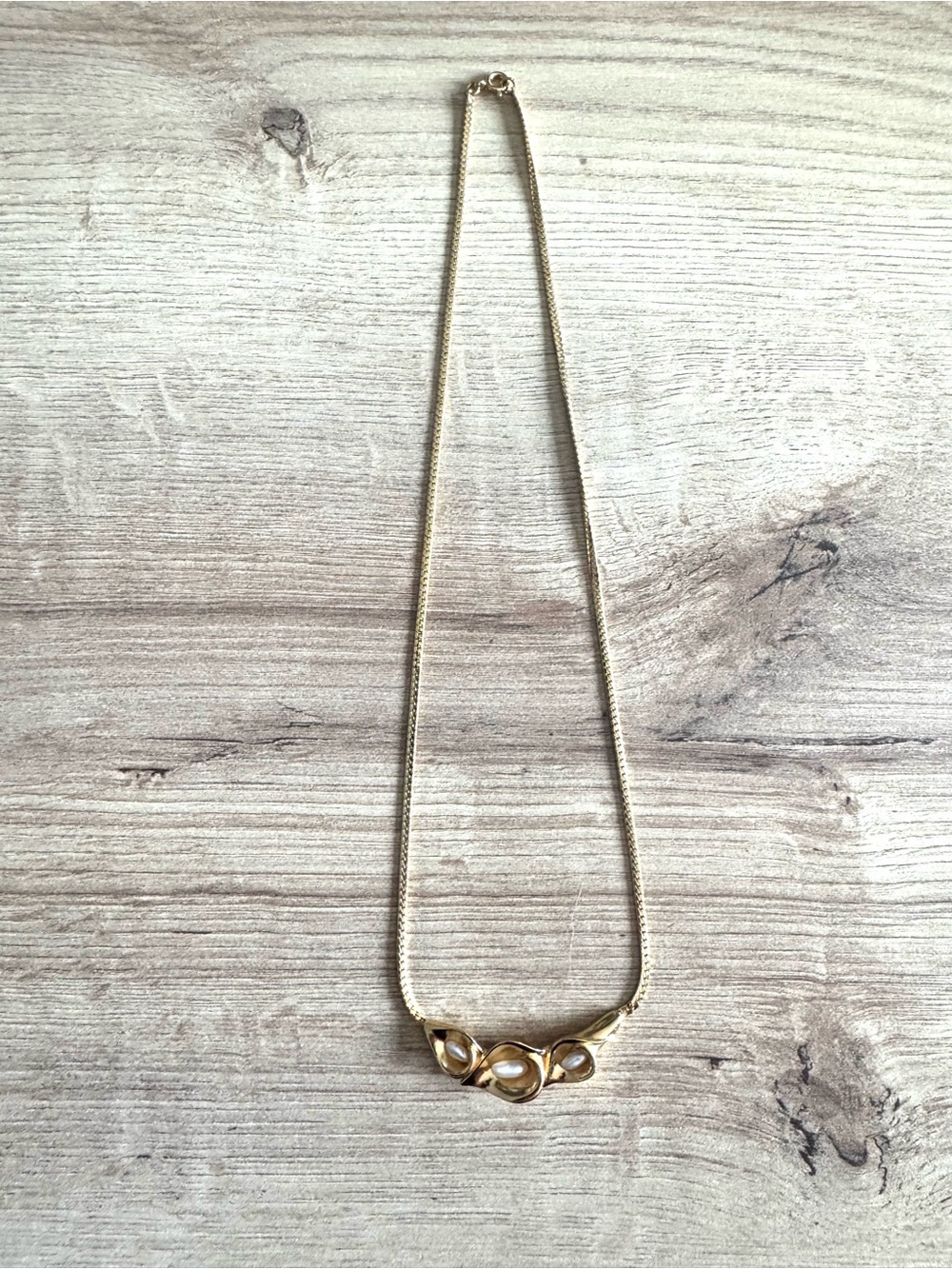 Vintage Gold Filled Triple Calla Lily  Pearl Necklace.